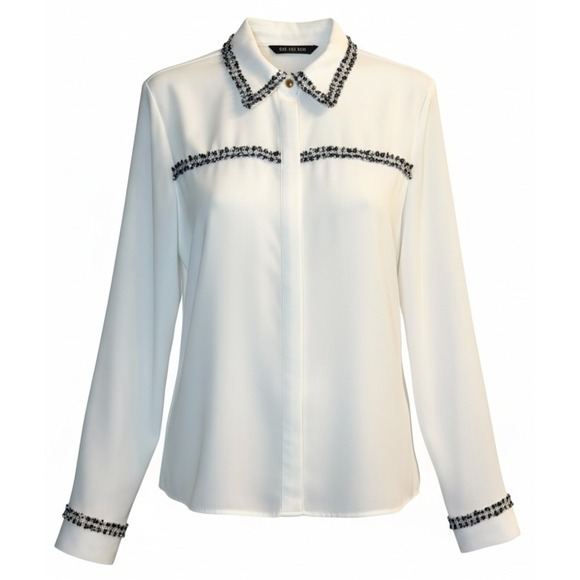 Zara Tops - ZARA Women's Ivory Sheer Blouse Tweed Trim Long Sleeve Office Chic‎ Classic S
